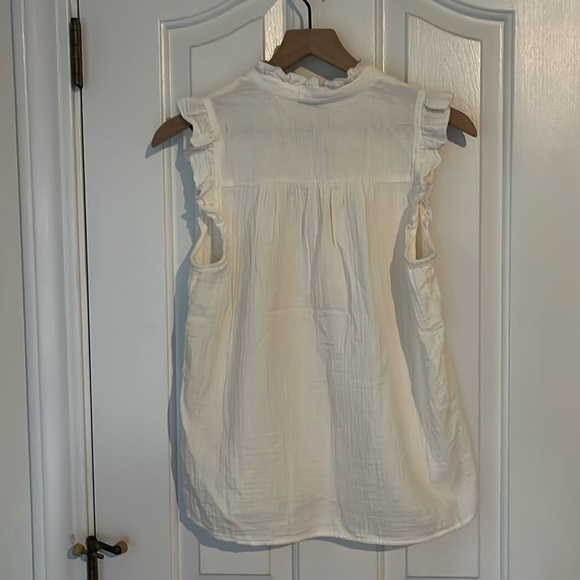 J.Crew | Creamy Gauze Cotton Smocked Ruffleneck Sleeveless Top Small Neutral - Picture 5 of 9